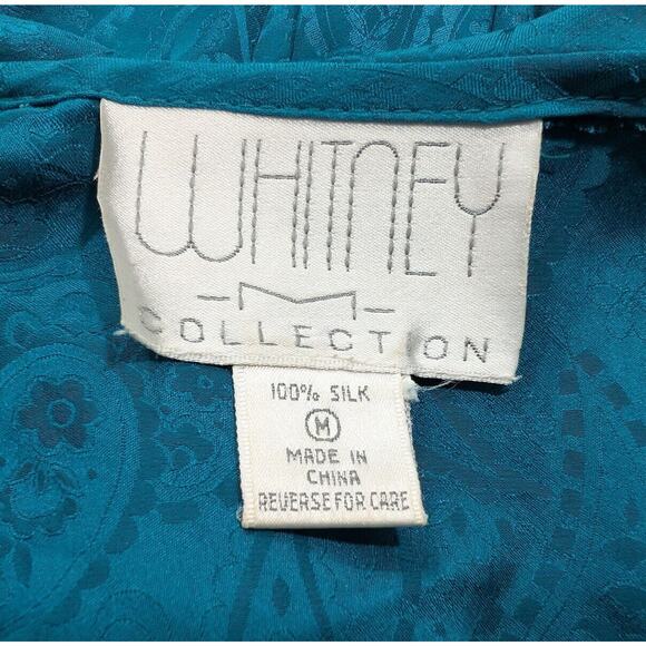 Vintage 90s Blouse Teal Green Silk Paisley Ruffle Top Shirt Misses Size M New - Picture 6 of 9